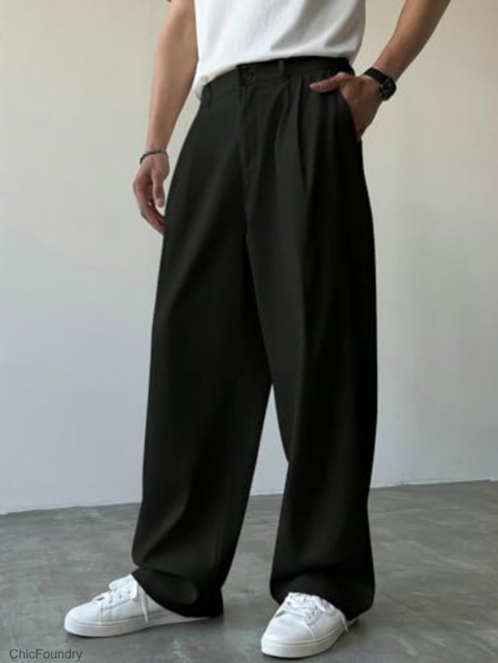 Pleated Front Straight Leg Dress Pants Zipper Fly Work Casual Slacks with - Picture 6 of 6